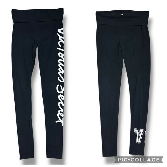 Y2K Victoria Secret Leggings 2 Pair Fold Over Graphic Print Womens Size M Long - Picture 1 of 16